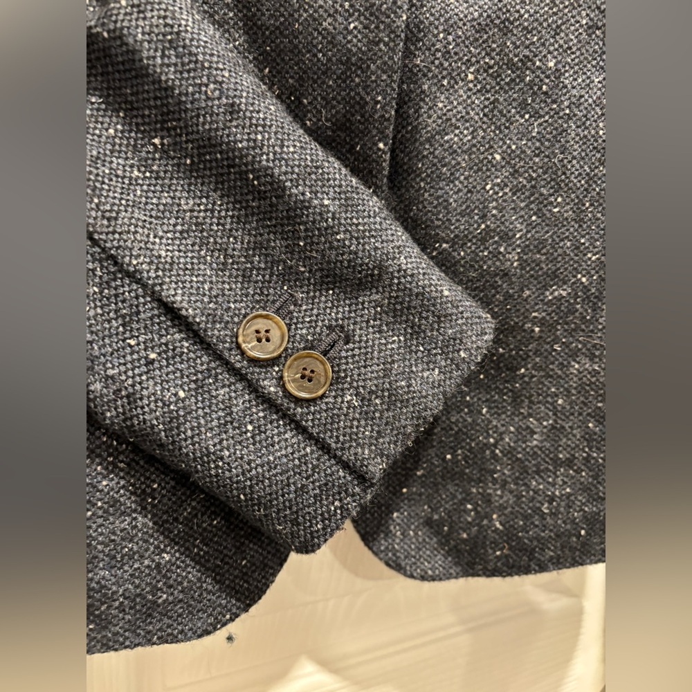 One Button Wool Blazer, Blue/Gray - image 3